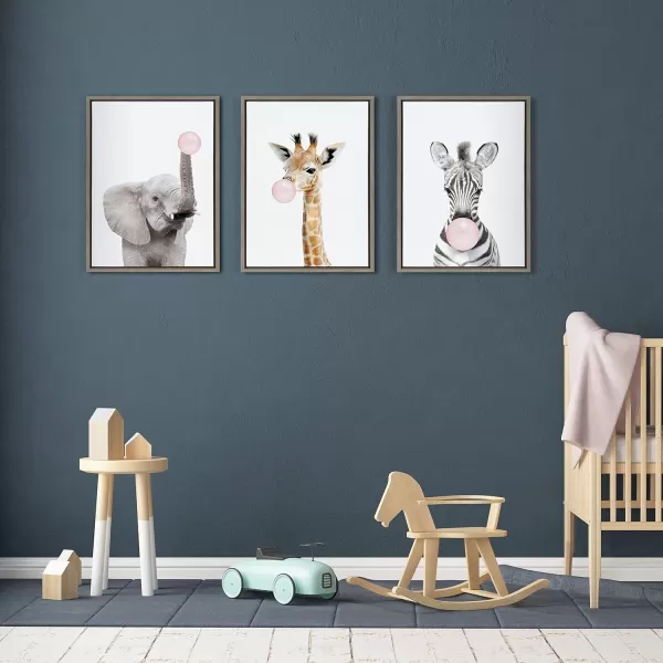 Kate and Laurel Sylvie Bubble Gum Zebra Framed Canvas Wall Art by Amy Peterson Art Studio 18x24 GrayGray