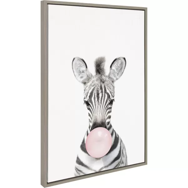 Kate and Laurel Sylvie Bubble Gum Zebra Framed Canvas Wall Art by Amy Peterson Art Studio 18x24 GrayGray