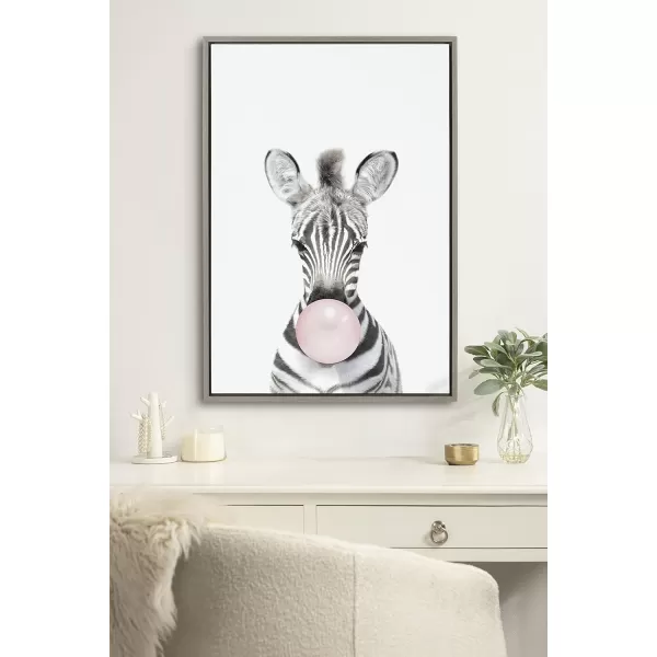 Kate and Laurel Sylvie Bubble Gum Zebra Framed Canvas Wall Art by Amy Peterson Art Studio 18x24 GrayGray