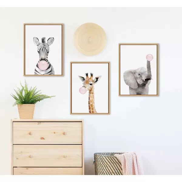 Kate and Laurel Sylvie Bubble Gum Zebra Framed Canvas Wall Art by Amy Peterson Art Studio 18x24 GrayNatural