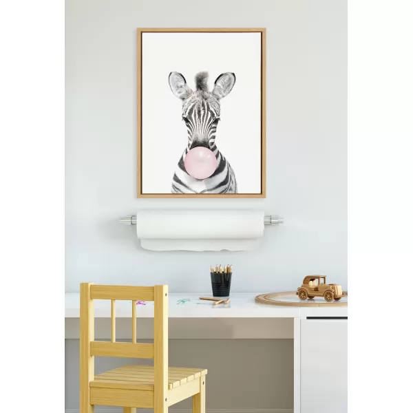 Kate and Laurel Sylvie Bubble Gum Zebra Framed Canvas Wall Art by Amy Peterson Art Studio 18x24 GrayNatural