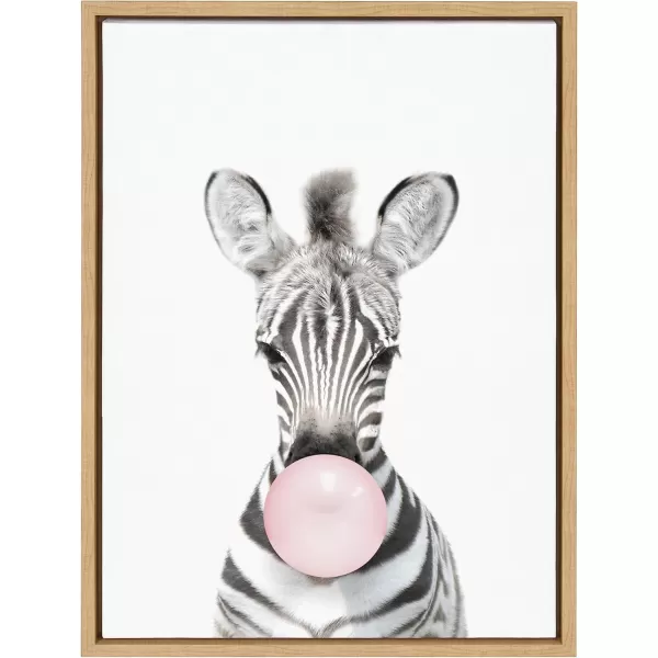 Kate and Laurel Sylvie Bubble Gum Zebra Framed Canvas Wall Art by Amy Peterson Art Studio 18x24 GrayNatural