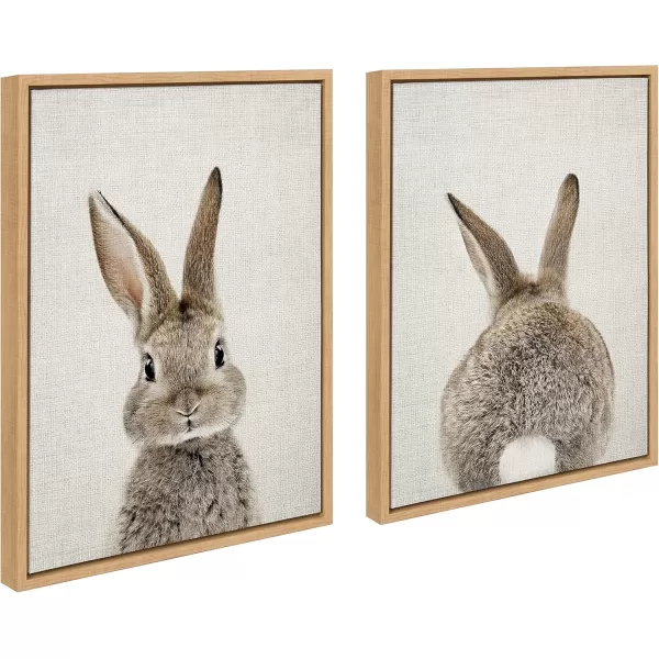 Kate and Laurel Sylvie Bunny Portrait on Linen and Bunny Tail on Linen Framed Canvas Wall Art by Amy Peterson Art Studio 2 Piece 18x24 Gold Decorative Animal Art for WallNatural