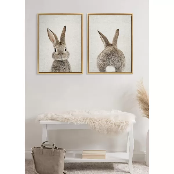 Kate and Laurel Sylvie Bunny Portrait on Linen and Bunny Tail on Linen Framed Canvas Wall Art by Amy Peterson Art Studio 2 Piece 18x24 Gold Decorative Animal Art for WallGold