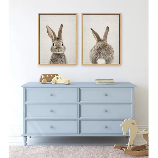 Kate and Laurel Sylvie Bunny Portrait on Linen and Bunny Tail on Linen Framed Canvas Wall Art by Amy Peterson Art Studio 2 Piece 18x24 Gold Decorative Animal Art for WallNatural