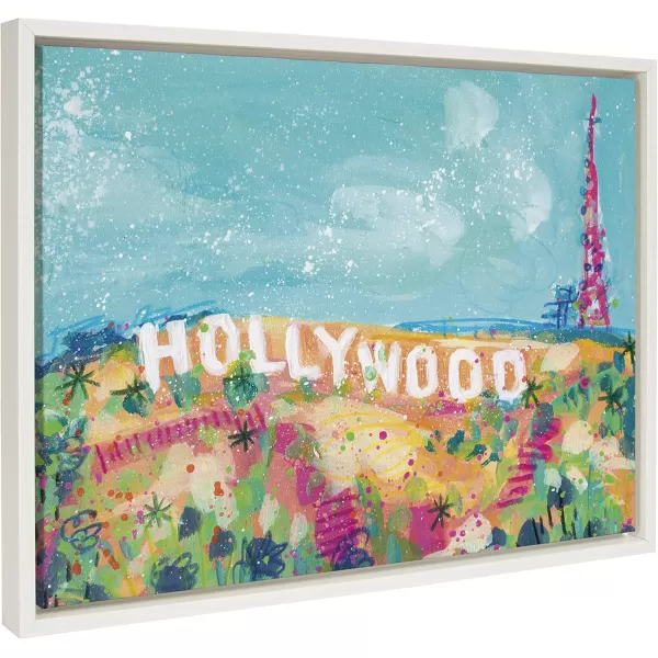 Kate and Laurel Sylvie California Hollywood Sign Study Framed Canvas Wall Art by Rachel Christopoulos 18x24 White Decorative West Coast Travel Art