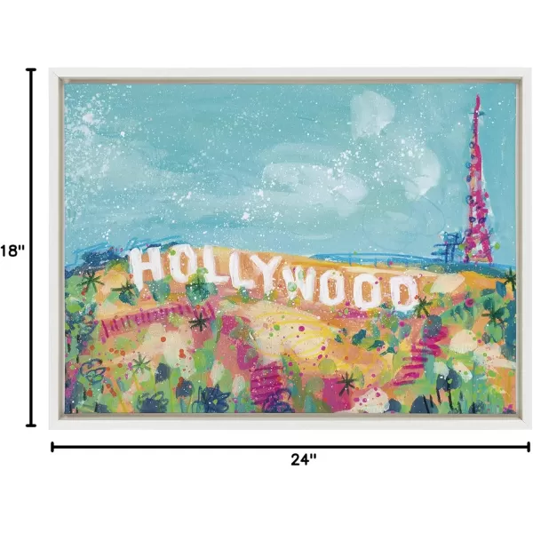 Kate and Laurel Sylvie California Hollywood Sign Study Framed Canvas Wall Art by Rachel Christopoulos 18x24 White Decorative West Coast Travel Art