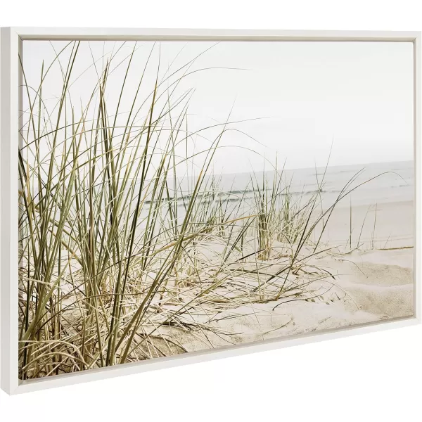 Kate and Laurel Sylvie Calming Beach Grass Framed Canvas Wall Art by The Creative Bunch Studio 18x40 White Natural Ocean Grasses Landscape Art for WallWhite