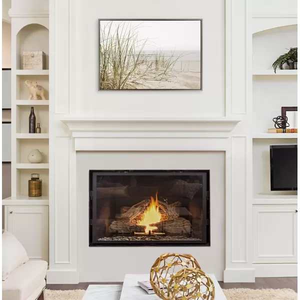 Kate and Laurel Sylvie Calming Beach Grass Framed Canvas Wall Art by The Creative Bunch Studio 18x40 White Natural Ocean Grasses Landscape Art for WallGray