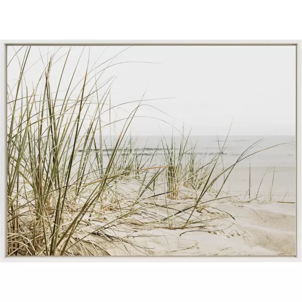 Kate and Laurel Sylvie Calming Beach Grass Framed Canvas Wall Art by The Creative Bunch Studio 18x40 White Natural Ocean Grasses Landscape Art for WallWhite