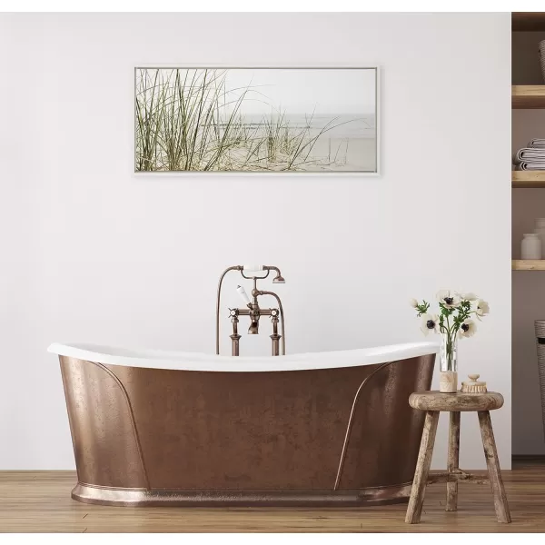 Kate and Laurel Sylvie Calming Beach Grass Framed Canvas Wall Art by The Creative Bunch Studio 18x40 White Natural Ocean Grasses Landscape Art for WallWhite