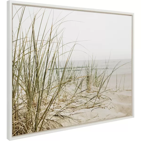 Kate and Laurel Sylvie Calming Beach Grass Framed Canvas Wall Art by The Creative Bunch Studio 18x40 White Natural Ocean Grasses Landscape Art for WallWhite