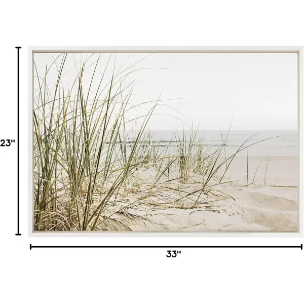 Kate and Laurel Sylvie Calming Beach Grass Framed Canvas Wall Art by The Creative Bunch Studio 18x40 White Natural Ocean Grasses Landscape Art for WallWhite