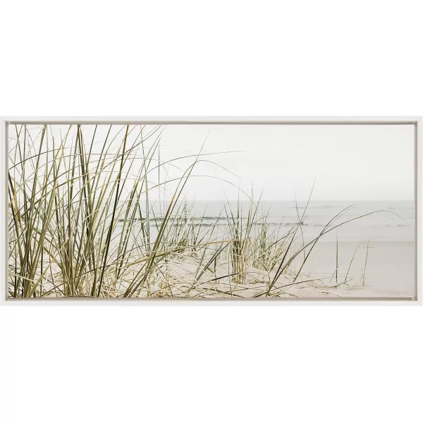Kate and Laurel Sylvie Calming Beach Grass Framed Canvas Wall Art by The Creative Bunch Studio 18x40 White Natural Ocean Grasses Landscape Art for WallWhite