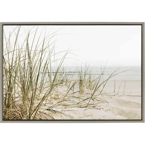Kate and Laurel Sylvie Calming Beach Grass Framed Canvas Wall Art by The Creative Bunch Studio 18x40 White Natural Ocean Grasses Landscape Art for WallGray