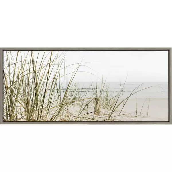 Kate and Laurel Sylvie Calming Beach Grass Framed Canvas Wall Art by The Creative Bunch Studio 18x40 White Natural Ocean Grasses Landscape Art for WallGray