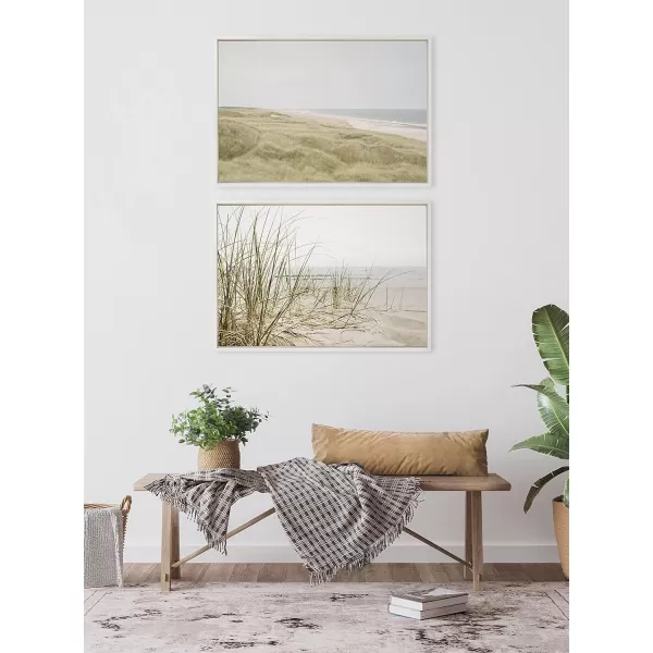 Kate and Laurel Sylvie Calming Beach Grass Framed Canvas Wall Art by The Creative Bunch Studio 18x40 White Natural Ocean Grasses Landscape Art for WallWhite
