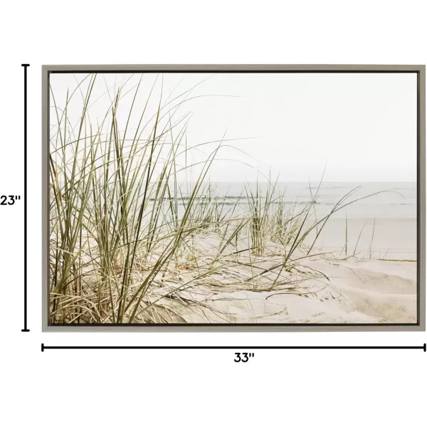 Kate and Laurel Sylvie Calming Beach Grass Framed Canvas Wall Art by The Creative Bunch Studio 18x40 White Natural Ocean Grasses Landscape Art for WallGray