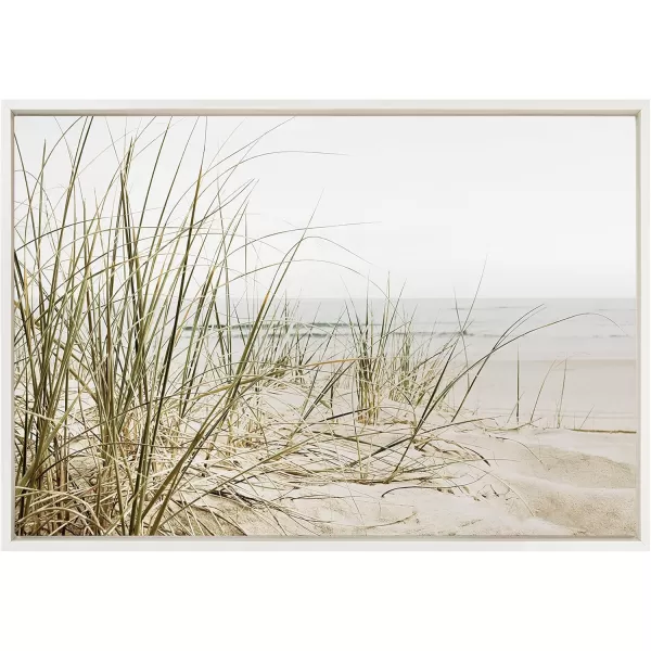 Kate and Laurel Sylvie Calming Beach Grass Framed Canvas Wall Art by The Creative Bunch Studio 18x40 White Natural Ocean Grasses Landscape Art for WallWhite