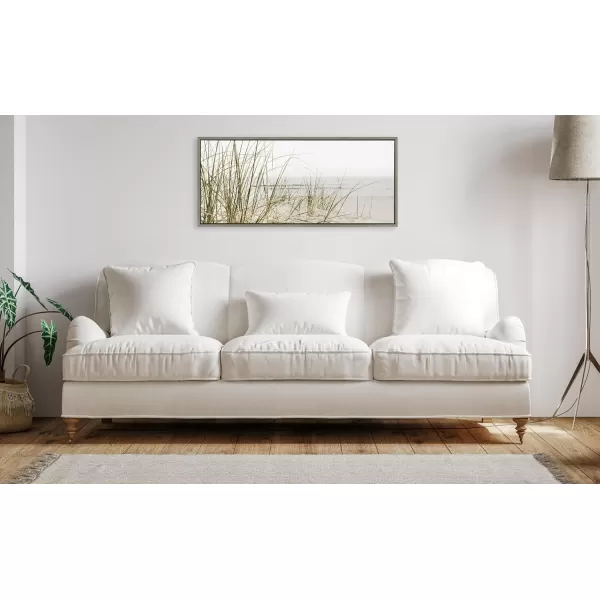 Kate and Laurel Sylvie Calming Beach Grass Framed Canvas Wall Art by The Creative Bunch Studio 18x40 White Natural Ocean Grasses Landscape Art for WallGray