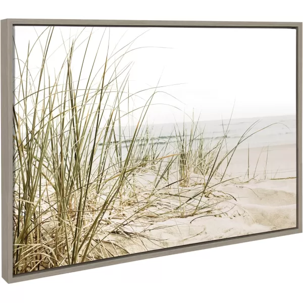 Kate and Laurel Sylvie Calming Beach Grass Framed Canvas Wall Art by The Creative Bunch Studio 18x40 White Natural Ocean Grasses Landscape Art for WallGray