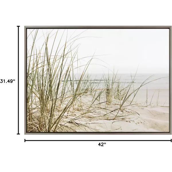 Kate and Laurel Sylvie Calming Beach Grass Framed Canvas Wall Art by The Creative Bunch Studio 18x40 White Natural Ocean Grasses Landscape Art for WallGray