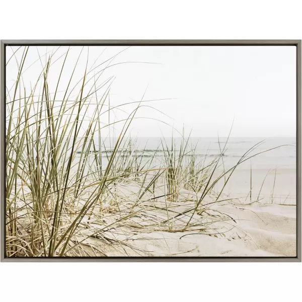 Kate and Laurel Sylvie Calming Beach Grass Framed Canvas Wall Art by The Creative Bunch Studio 18x40 White Natural Ocean Grasses Landscape Art for WallGray