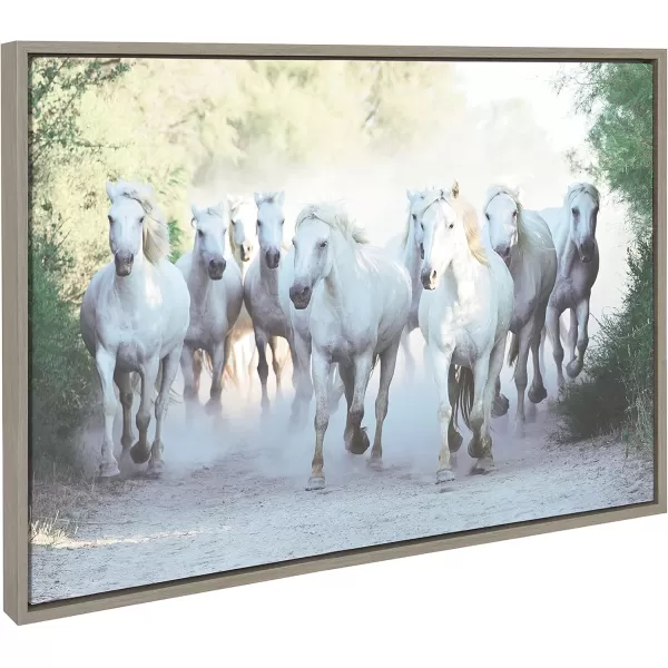 Kate and Laurel Sylvie Camargue Horses Framed Canvas Wall Art by Laura Evans 23x33 Gray Beautiful Animal Art for Wall