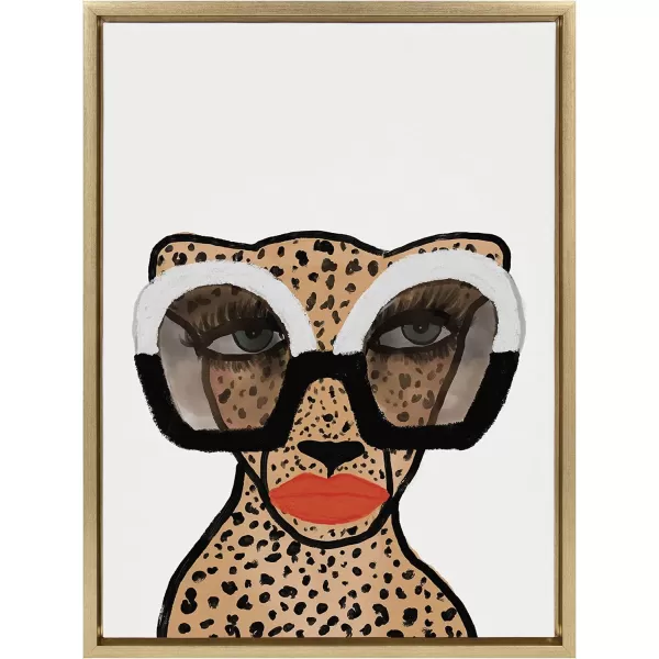 Kate and Laurel Sylvie Cheetah 4 Framed Canvas Wall Art by Kendra Dandy of Bouffants and Broken Hearts 18x24 Gold Glamourous Modern Animal Art Wall DcorGold