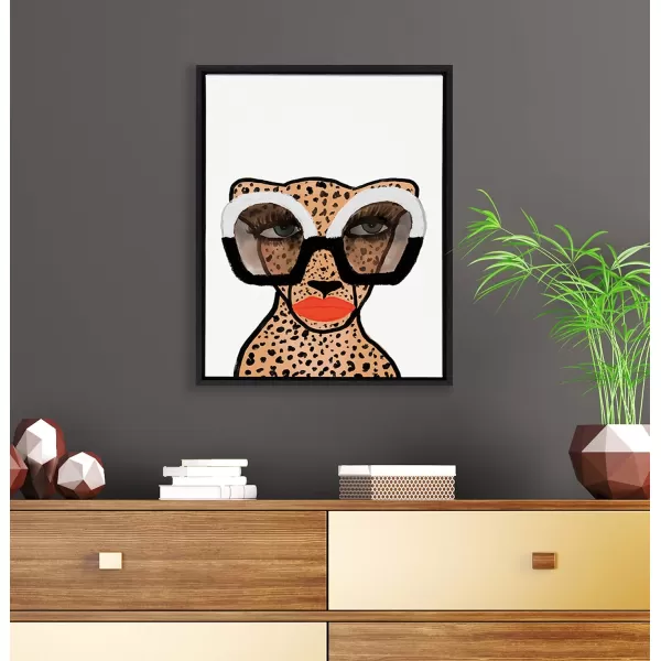 Kate and Laurel Sylvie Cheetah 4 Framed Canvas Wall Art by Kendra Dandy of Bouffants and Broken Hearts 18x24 Gold Glamourous Modern Animal Art Wall DcorBlack