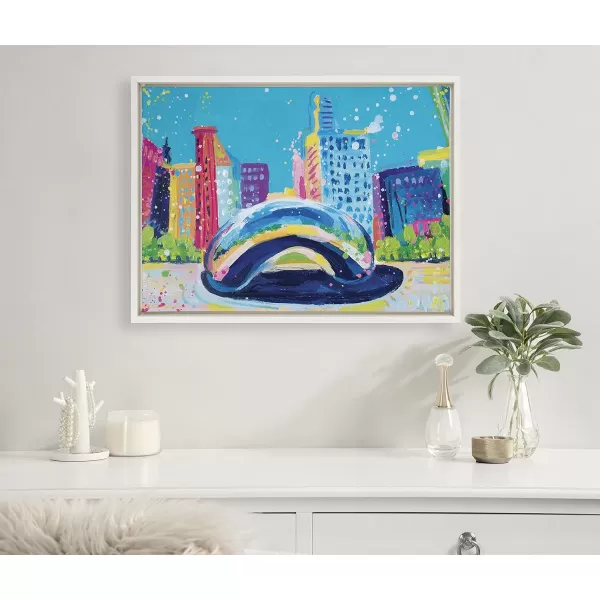 Kate and Laurel Sylvie Chicago Bean Study No 2 Framed Canvas Wall Art by Rachel Christopoulos 18x24 White Decorative Abstract Landscape Art for Wall