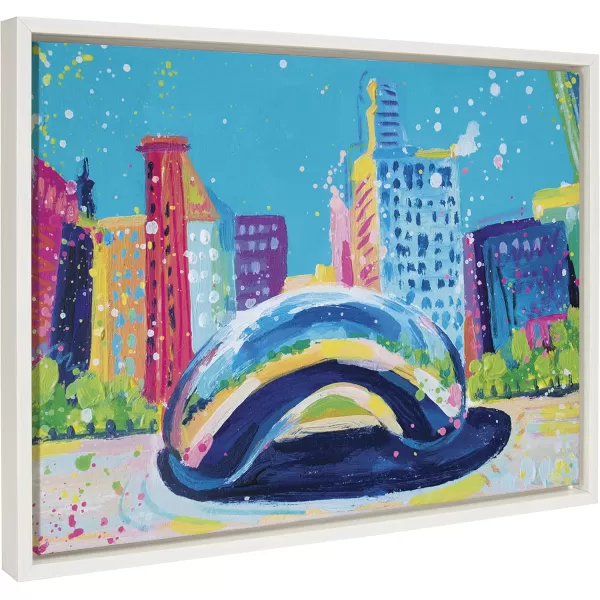 Kate and Laurel Sylvie Chicago Bean Study No 2 Framed Canvas Wall Art by Rachel Christopoulos 18x24 White Decorative Abstract Landscape Art for Wall