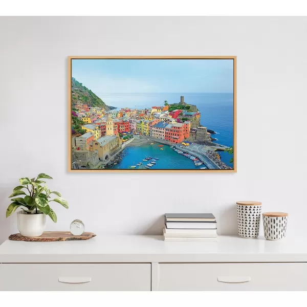 Kate and Laurel Sylvie Cinque Terre 2 Framed Canvas Wall Art by Rachel Dowd 23x33 Natural Modern Scenic Cityscape Photograph for Wall Decor