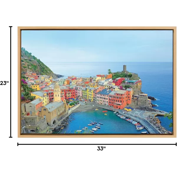 Kate and Laurel Sylvie Cinque Terre 2 Framed Canvas Wall Art by Rachel Dowd 23x33 Natural Modern Scenic Cityscape Photograph for Wall Decor