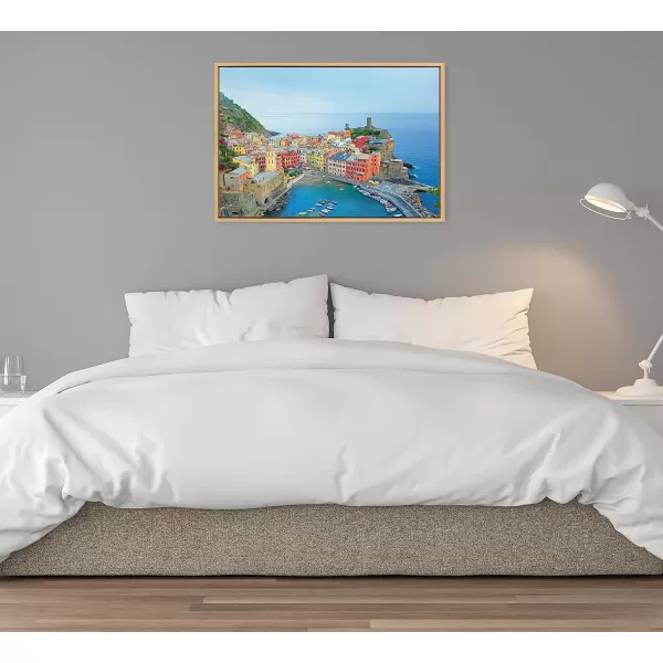 Kate and Laurel Sylvie Cinque Terre 2 Framed Canvas Wall Art by Rachel Dowd 23x33 Natural Modern Scenic Cityscape Photograph for Wall Decor