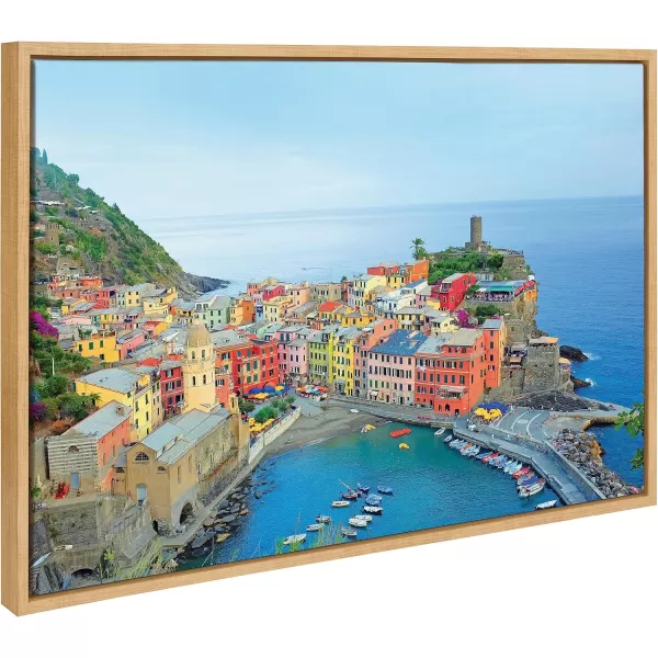 Kate and Laurel Sylvie Cinque Terre 2 Framed Canvas Wall Art by Rachel Dowd 23x33 Natural Modern Scenic Cityscape Photograph for Wall Decor