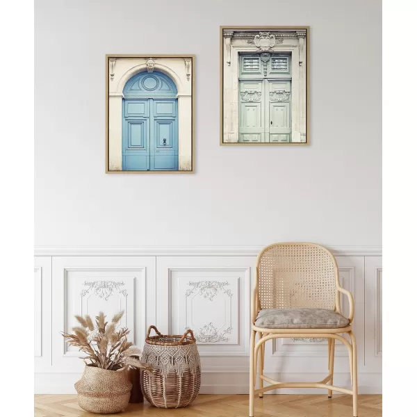 Kate and Laurel Sylvie Classic Parisian Door and Blue Paris Door Framed Canvas Wall Art Set by Caroline Mint 2 Piece 18x24 GoldNatural