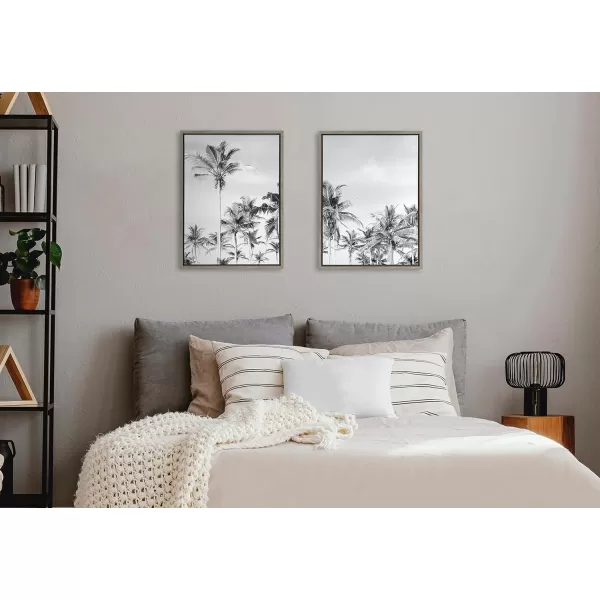 Kate and Laurel Sylvie Coastal Coconut Palm Tree Beach Black and White Left and Right Framed Canvas Art Set by The Creative Bunch Studio 2 Piece Set 18x24 White Tropical Landscape Art Wall DcorGray