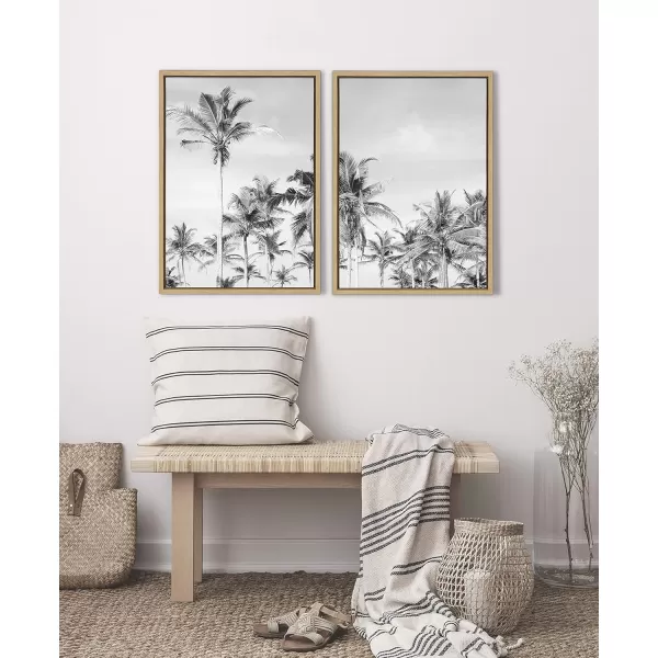 Kate and Laurel Sylvie Coastal Coconut Palm Tree Beach Black and White Left and Right Framed Canvas Art Set by The Creative Bunch Studio 2 Piece Set 18x24 White Tropical Landscape Art Wall DcorNatural