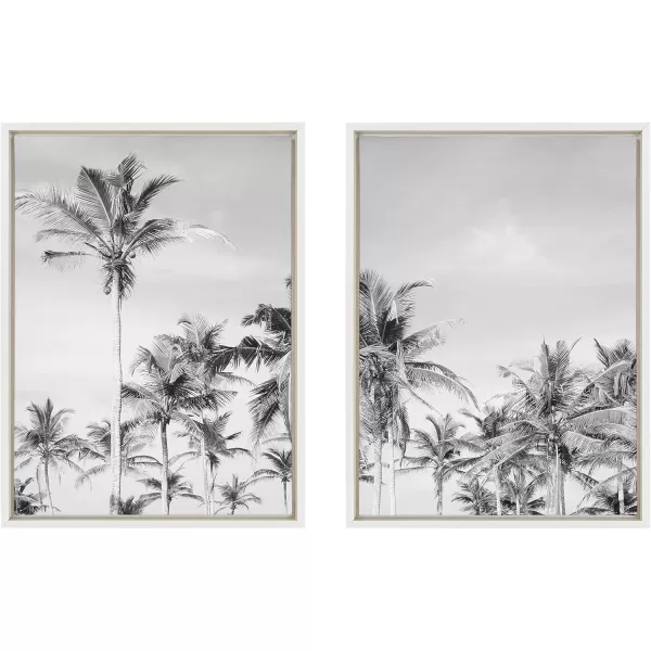 Kate and Laurel Sylvie Coastal Coconut Palm Tree Beach Black and White Left and Right Framed Canvas Art Set by The Creative Bunch Studio 2 Piece Set 18x24 White Tropical Landscape Art Wall DcorWhite