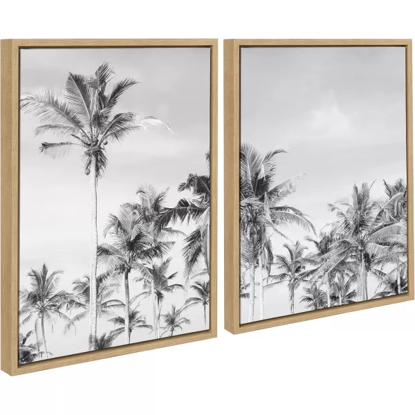 Kate and Laurel Sylvie Coastal Coconut Palm Tree Beach Black and White Left and Right Framed Canvas Art Set by The Creative Bunch Studio 2 Piece Set 18x24 White Tropical Landscape Art Wall DcorNatural