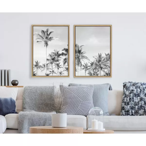 Kate and Laurel Sylvie Coastal Coconut Palm Tree Beach Black and White Left and Right Framed Canvas Art Set by The Creative Bunch Studio 2 Piece Set 18x24 White Tropical Landscape Art Wall DcorNatural