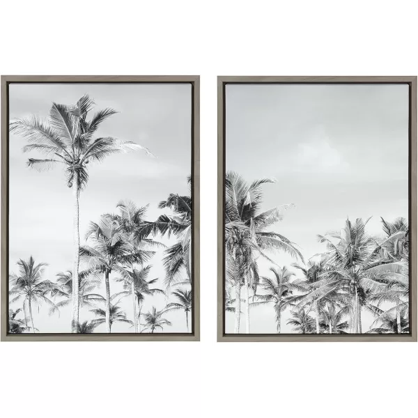 Kate and Laurel Sylvie Coastal Coconut Palm Tree Beach Black and White Left and Right Framed Canvas Art Set by The Creative Bunch Studio 2 Piece Set 18x24 White Tropical Landscape Art Wall DcorGray