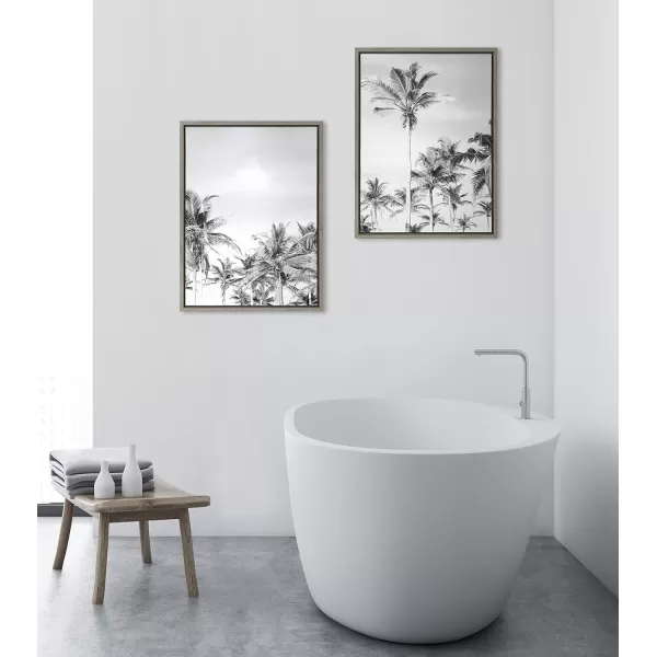 Kate and Laurel Sylvie Coastal Coconut Palm Tree Beach Black and White Left and Right Framed Canvas Art Set by The Creative Bunch Studio 2 Piece Set 18x24 White Tropical Landscape Art Wall DcorGray