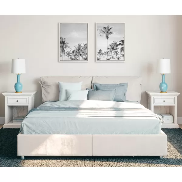 Kate and Laurel Sylvie Coastal Coconut Palm Tree Beach Black and White Left and Right Framed Canvas Art Set by The Creative Bunch Studio 2 Piece Set 18x24 White Tropical Landscape Art Wall DcorWhite