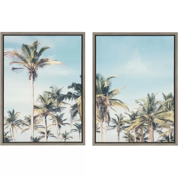 Kate and Laurel Sylvie Coastal Coconut Palm Tree Beach Left and Right Framed Canvas Wall Art Set by The Creative Bunch Studio 2 Piece Set 18x24 Natural Tropical Beach Art Wall DcorGray