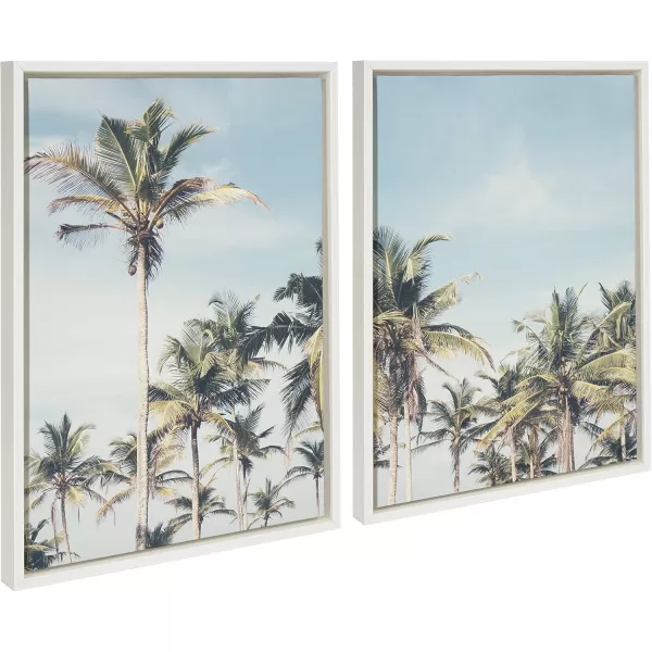 Kate and Laurel Sylvie Coastal Coconut Palm Tree Beach Left and Right Framed Canvas Wall Art Set by The Creative Bunch Studio 2 Piece Set 18x24 Natural Tropical Beach Art Wall DcorWhite