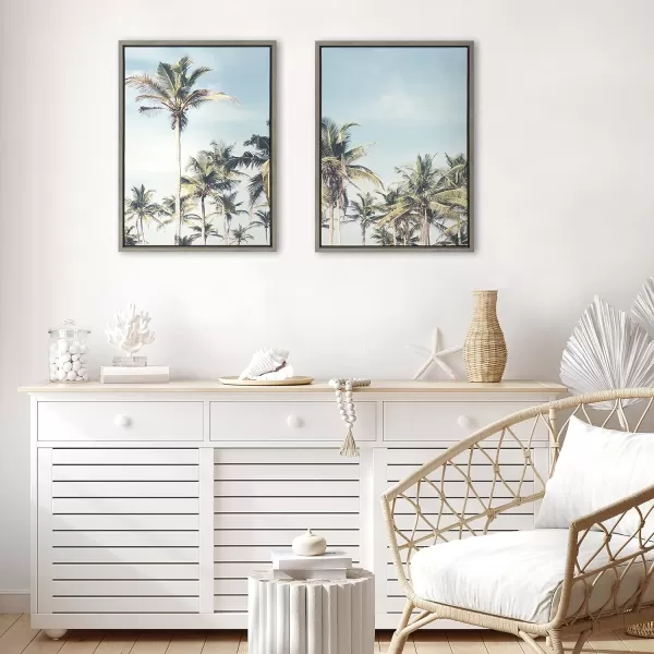 Kate and Laurel Sylvie Coastal Coconut Palm Tree Beach Left and Right Framed Canvas Wall Art Set by The Creative Bunch Studio 2 Piece Set 18x24 Natural Tropical Beach Art Wall DcorGray