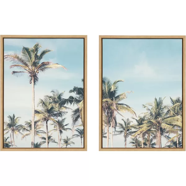 Kate and Laurel Sylvie Coastal Coconut Palm Tree Beach Left and Right Framed Canvas Wall Art Set by The Creative Bunch Studio 2 Piece Set 18x24 Natural Tropical Beach Art Wall DcorNatural