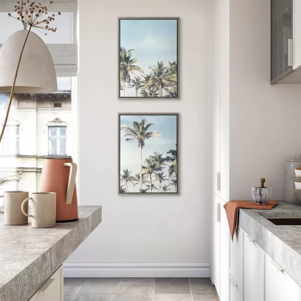 Kate and Laurel Sylvie Coastal Coconut Palm Tree Beach Left and Right Framed Canvas Wall Art Set by The Creative Bunch Studio 2 Piece Set 18x24 Natural Tropical Beach Art Wall DcorGray
